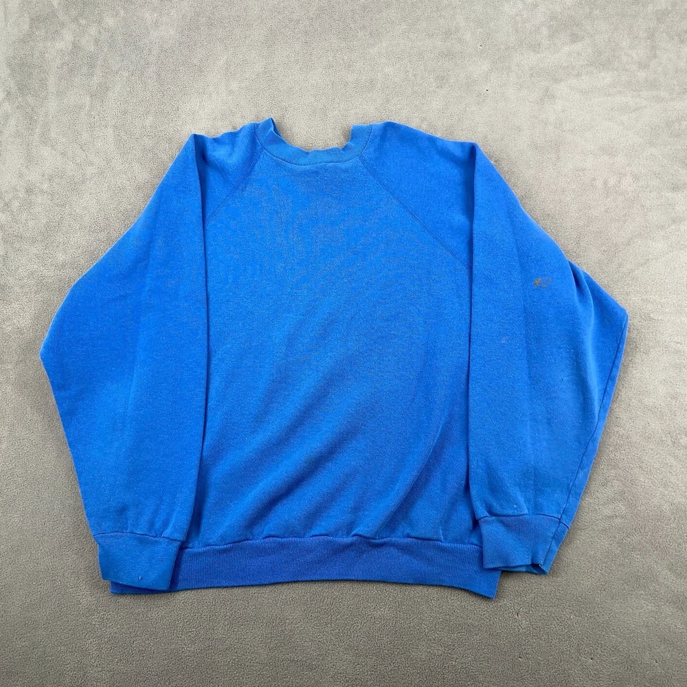 Vintage 80s Tultex Sweatshirt Sz XL Blue Fleece Lined Ribbed Raglan‎ Sleeve